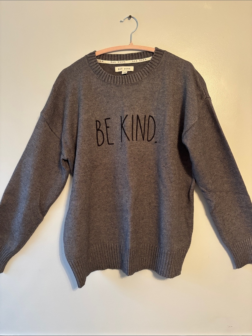 Rae Dunn Charcoal Gray BE KIND Crewneck Sweater
